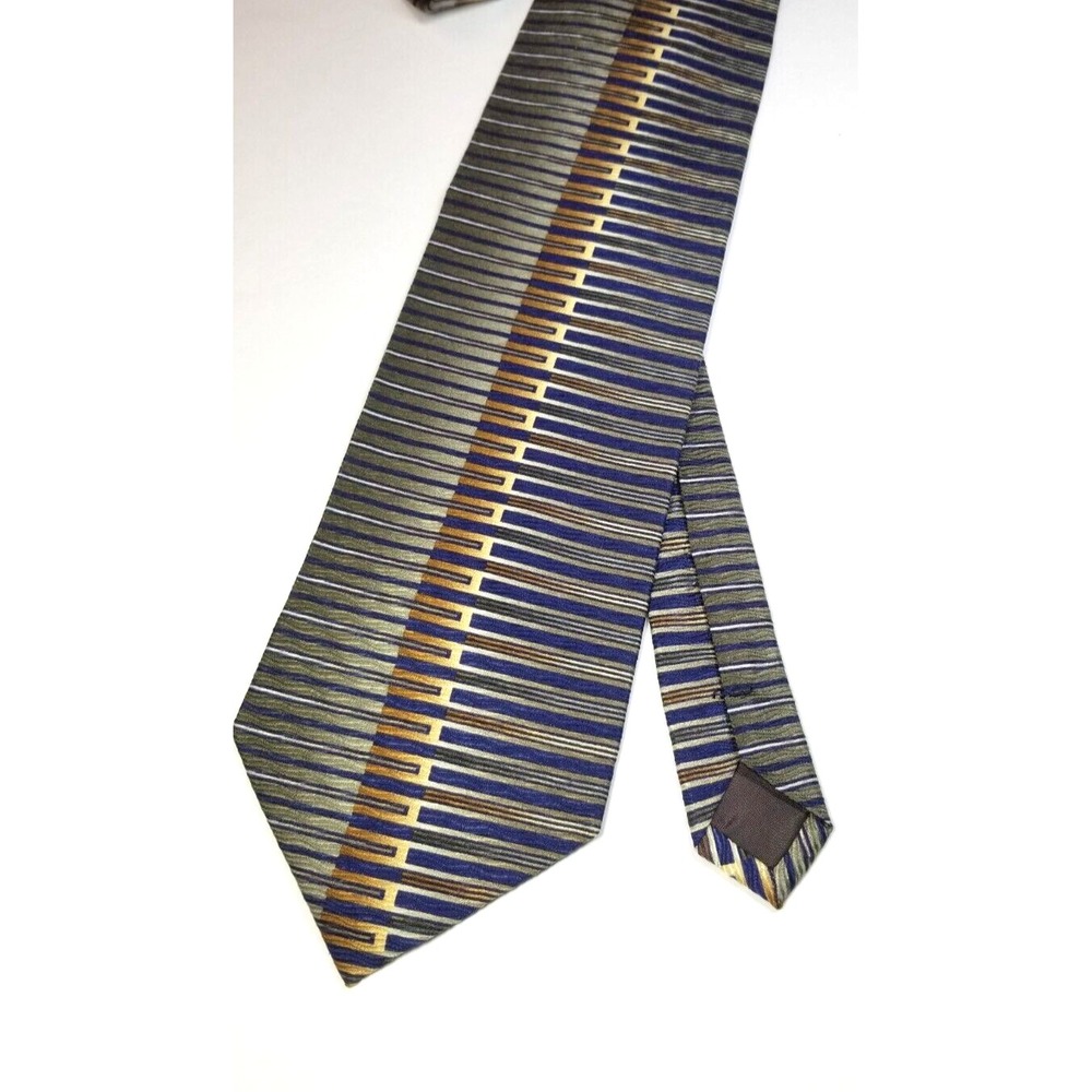 Martin Wong‎ Collection Multicolor REPP Geometric Men's Silk Pointed Tie - Picture 6 of 6